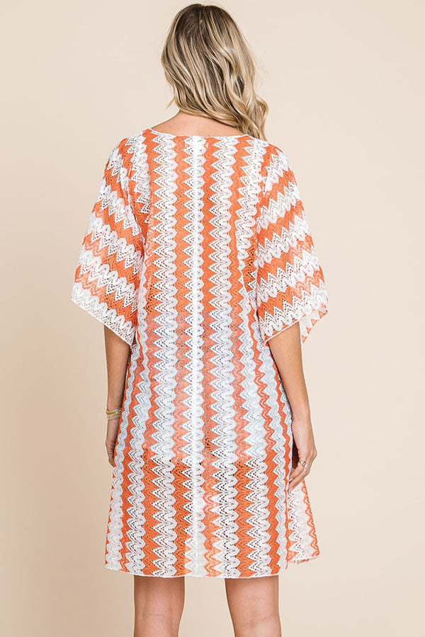 Orange and white striped crochet cover up