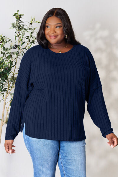 Navy long sleeve ribbed shirt
